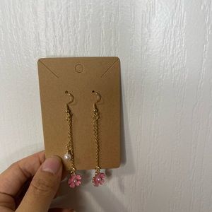 Long Style Earrings with Pink Flowers